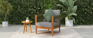 Acacia Wood Outdoor Club Chair with Handwoven Rope Accents - Natural