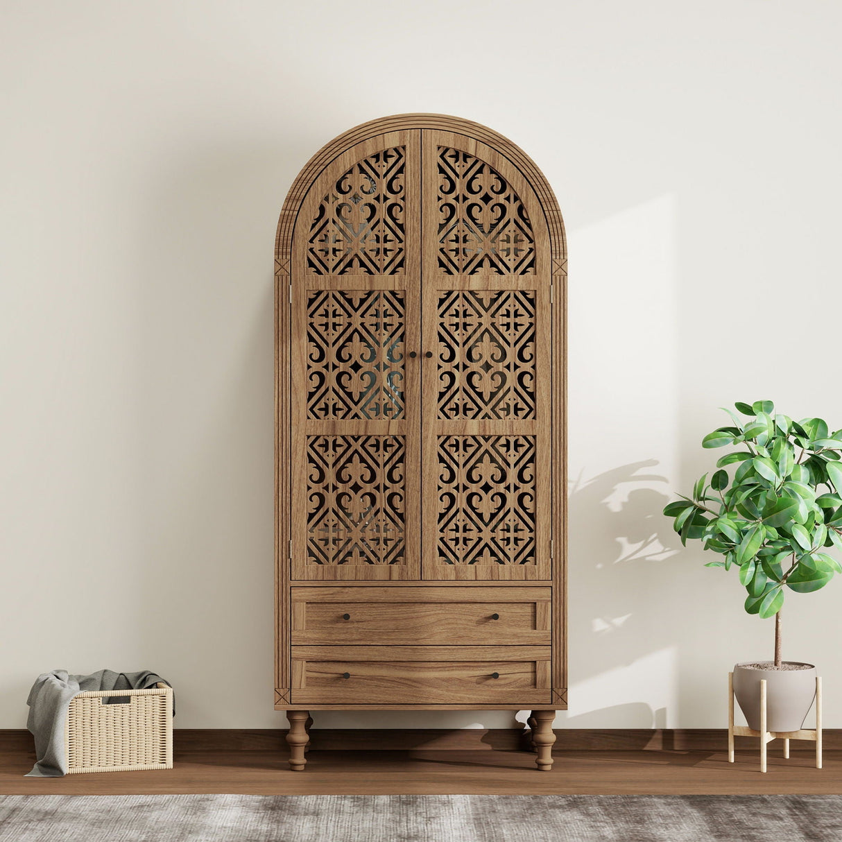 Tall Kitchen Pantry Cabinet With Hollow Carved Doors