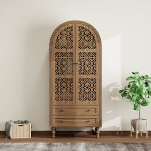 Tall Kitchen Pantry Cabinet With Hollow Carved Doors