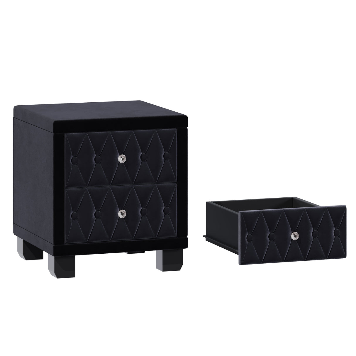 Elegant Velvet Nightstand with 2 Drawers and Crystal Handles