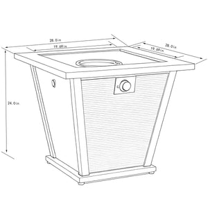 28" Propane Gas Fire Pit Table - 50000 BTU Square Steel Fire Pit