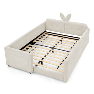 Cute Rabbit Ear Upholstered Platform Bed Frame With Safety Rail