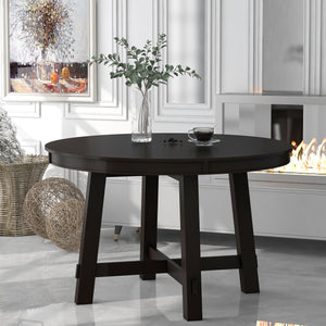 Gia Round Extendable Dining Table with 16" Leaf Wood - Light Brown or Dark Brown