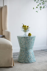 14x20'-Tapered-Round-Garden-Accent-Stool,-Capiz-Side-Table,-Blue-Side-Tables