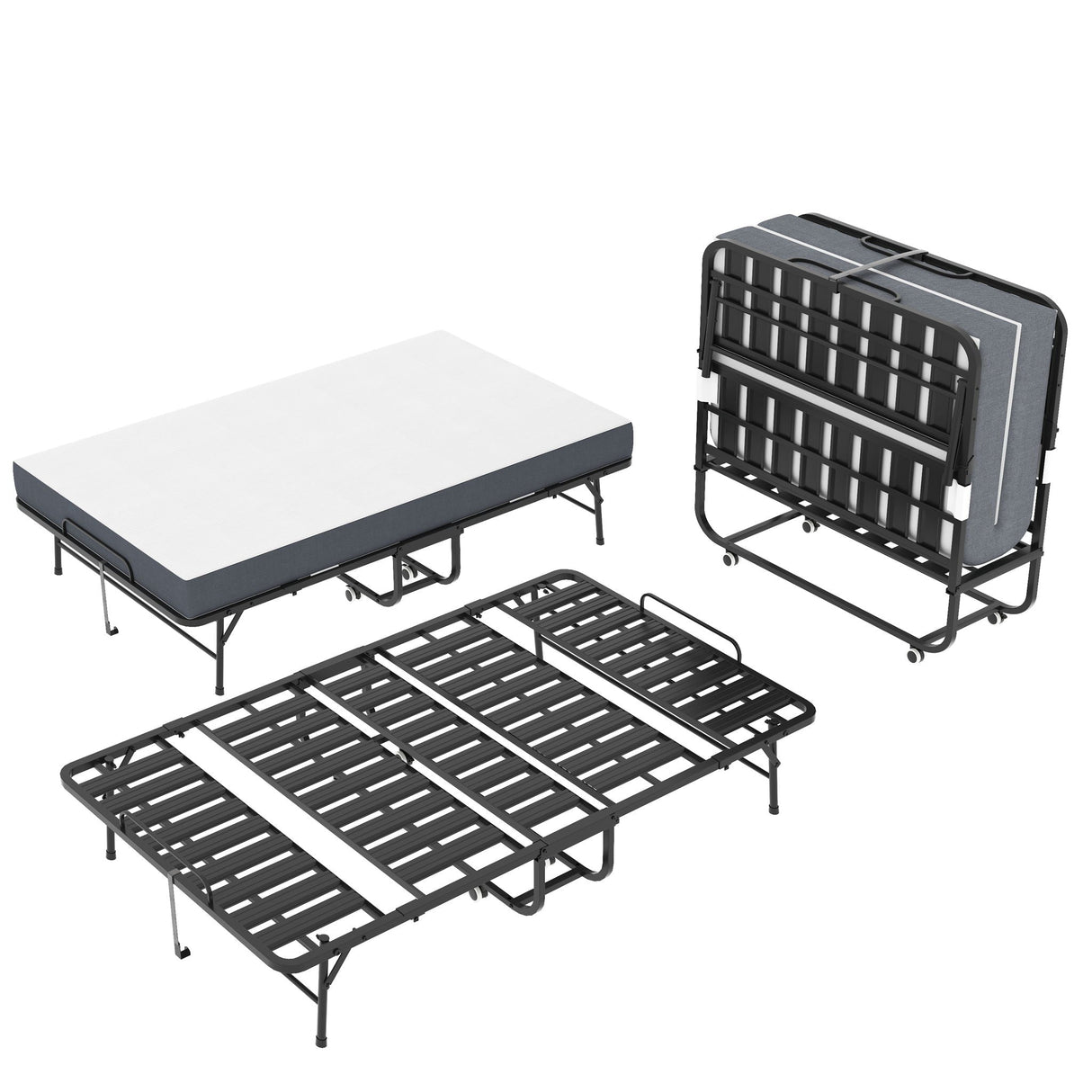 Twin Wide Folding Bed for Tall People with Memory Foam Mattress