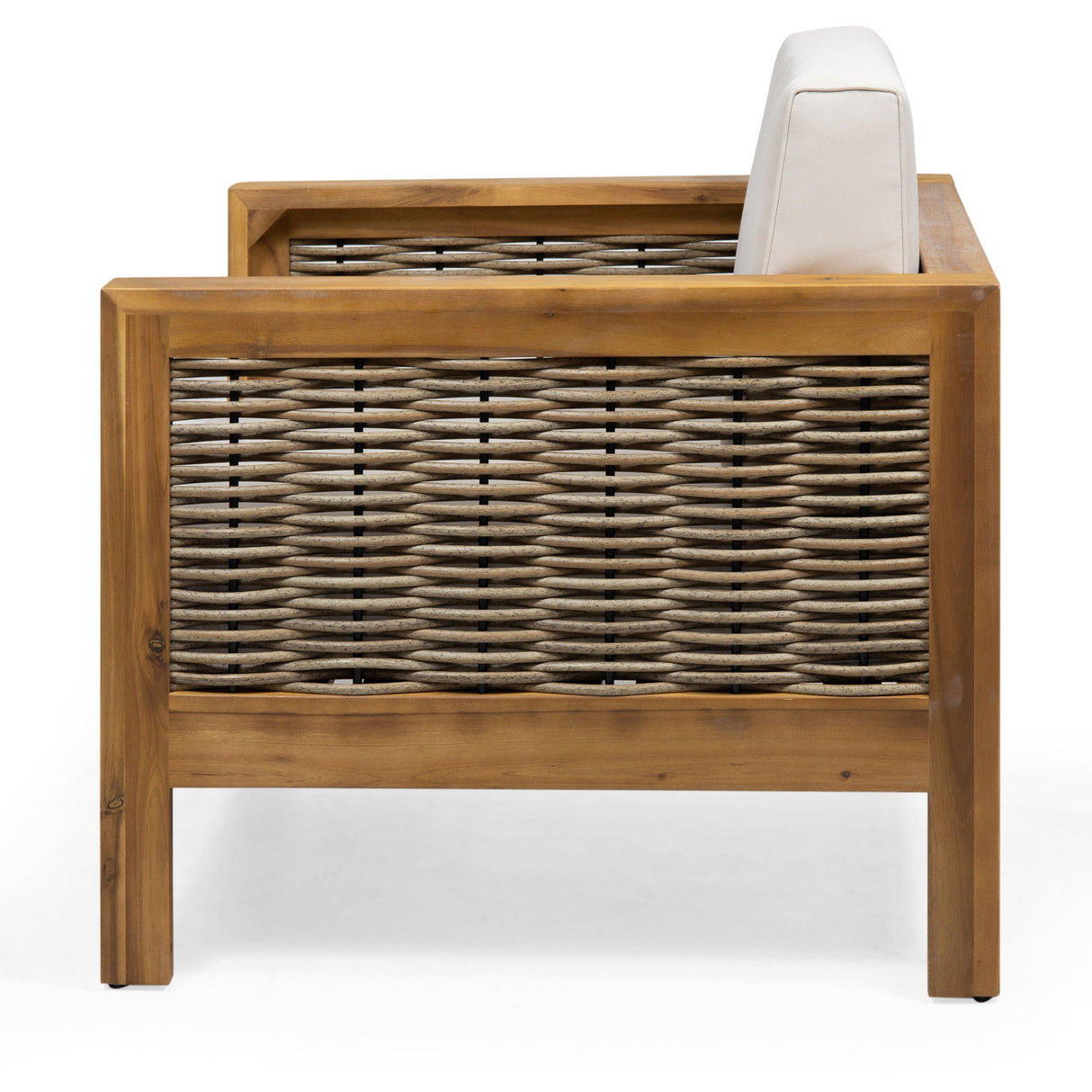 Outdoor Acacia Wood Club Chair With Wicker Accents