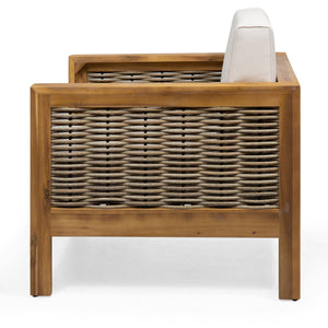 Outdoor Acacia Wood Club Chair With Wicker Accents