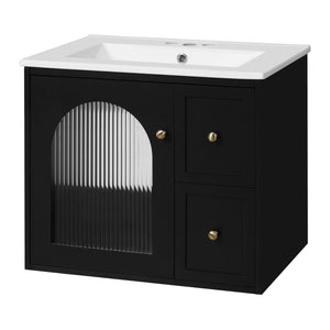 Wall-Mounted Bathroom Vanity Set With Sink, 2 Drawers And Soft-Close Door