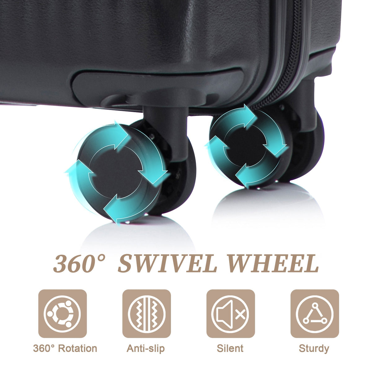 ABS Spinner Wheel Luggage Set with Cosmetic Case - Black
