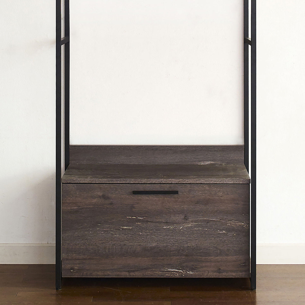 Dark Brown Walk-In Closet with Three Drawers and Shelf - Spacious, Eco-Friendly Storage