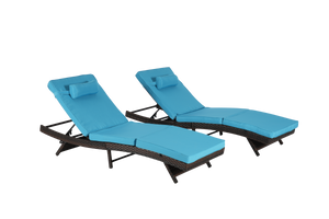 Outdoor Wicker Long Reclining Chair Set of 2 , Wicker Reclining Lounge Chair Lawn Sunbathing Chairs Recliner up to 150°  Beach Poolside Garden