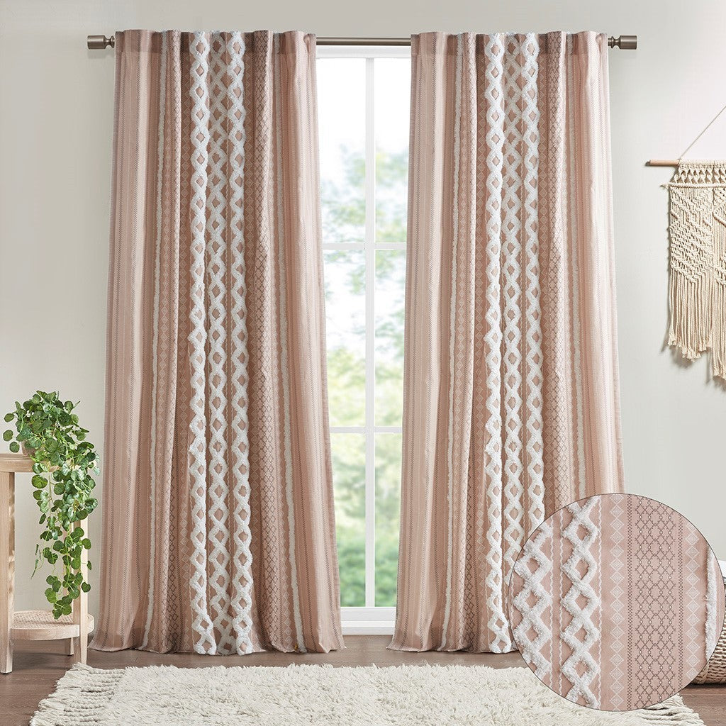 Cotton printed curtain panel with chenille stripe and lining