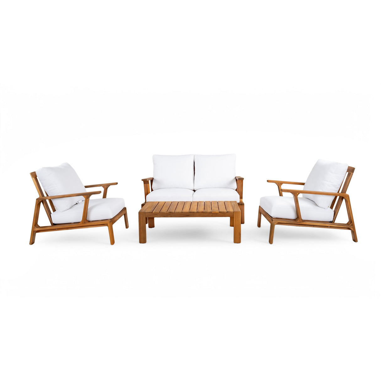 Acacia Wood Outdoor Sofa Set for 4 with Cushions and Coffee Table