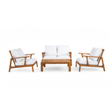 Acacia Wood Outdoor Sofa Set for 4 with Cushions and Coffee Table