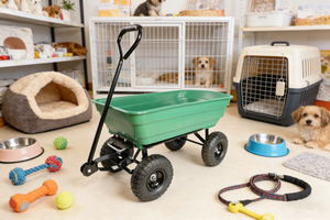 Folding Poly Garden Dump Truck with Steel Frame and Pneumatic Tires - Green
