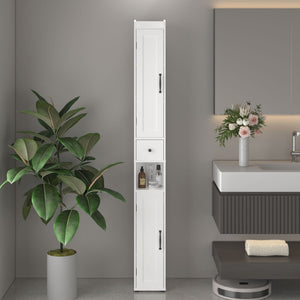 Slim Tall Bathroom Storage Cabinet With Adjustable Shelves, 2 Doors Freestanding Cabinet - White