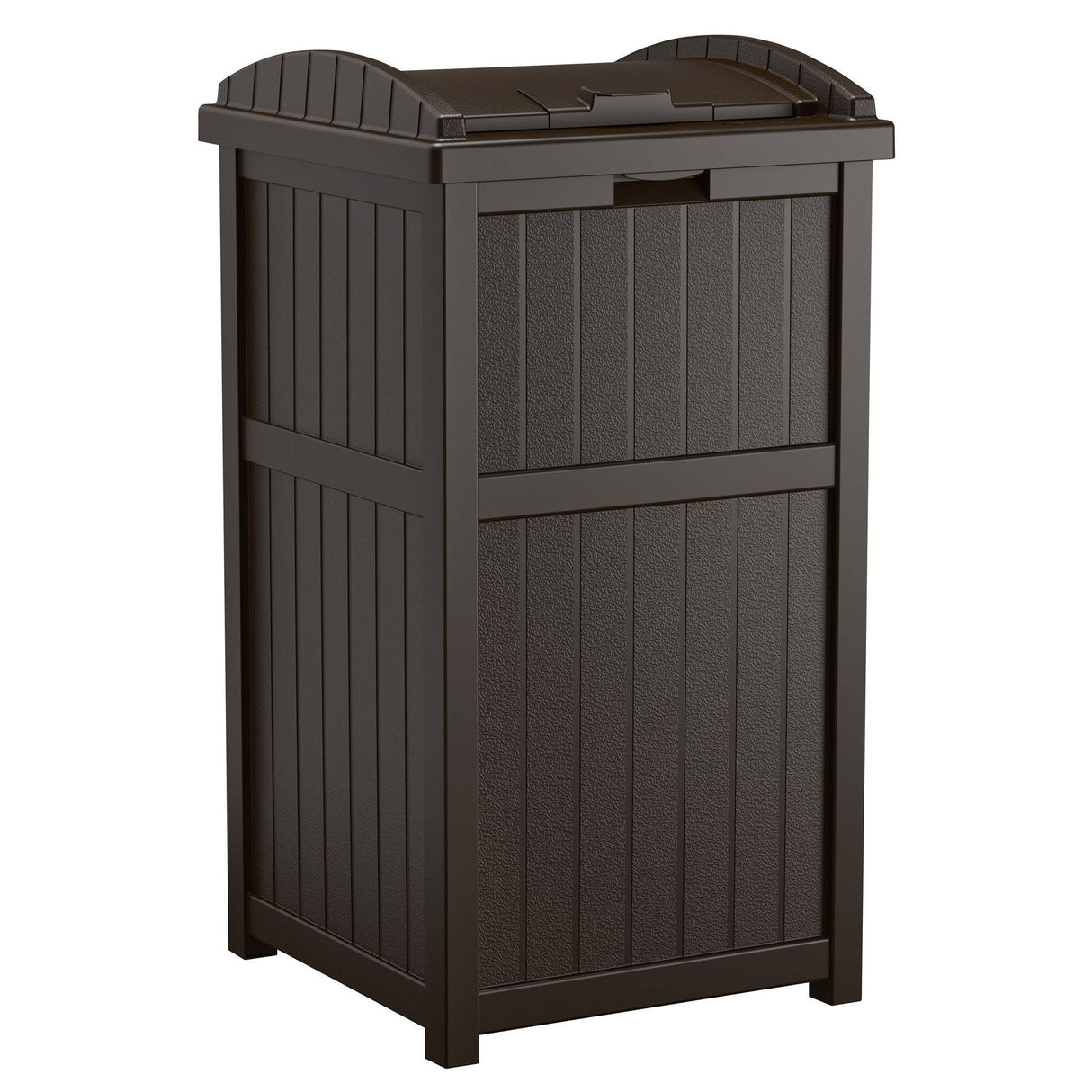 Suncast Trash Hideaway Outdoor Garbage Bin & 99 Gallon Deck Box W/ Seat, Java
