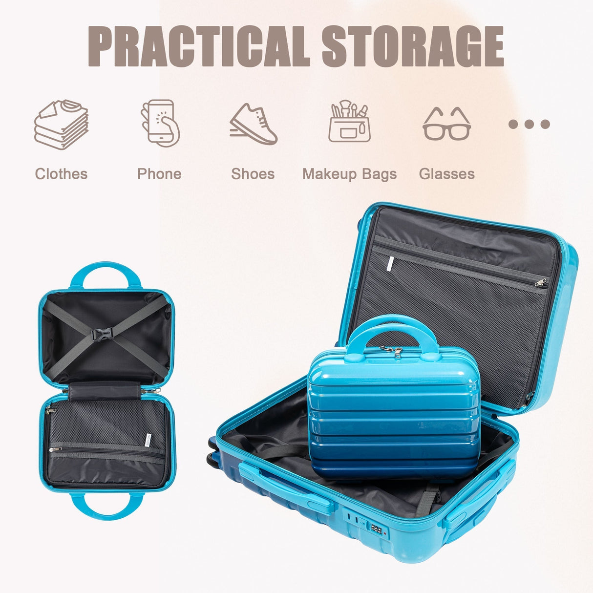 14'/20' 2 pcs/set PC Spinner Wheel Luggage with Gradient Color and Lock