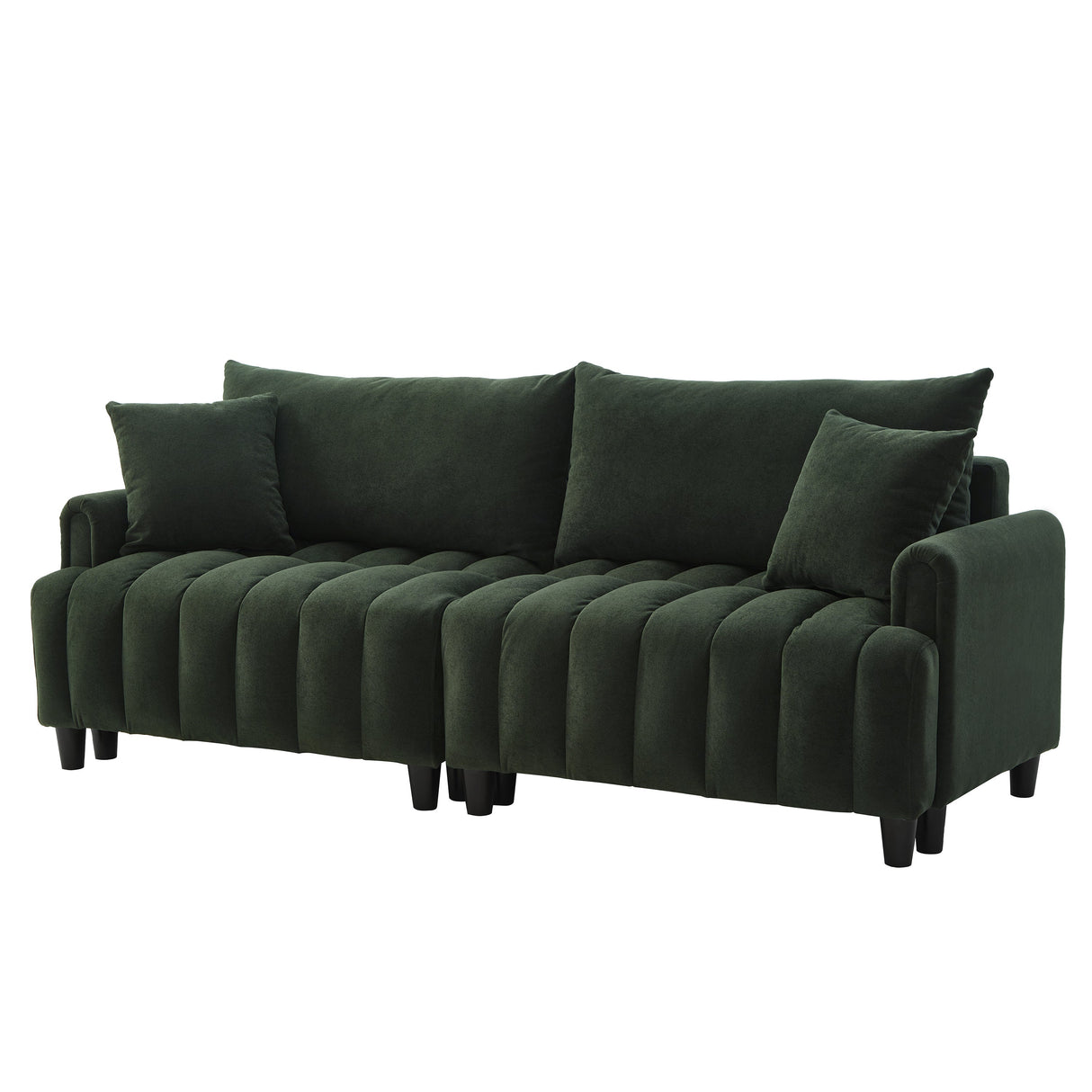 83'' Futon Sofa Bed with Polyester Fabric and 2 PillowsDark Green