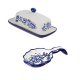 Blue-Garden-Butter-Dish-&-Spoon-Rest-Set-Butter-Dishes