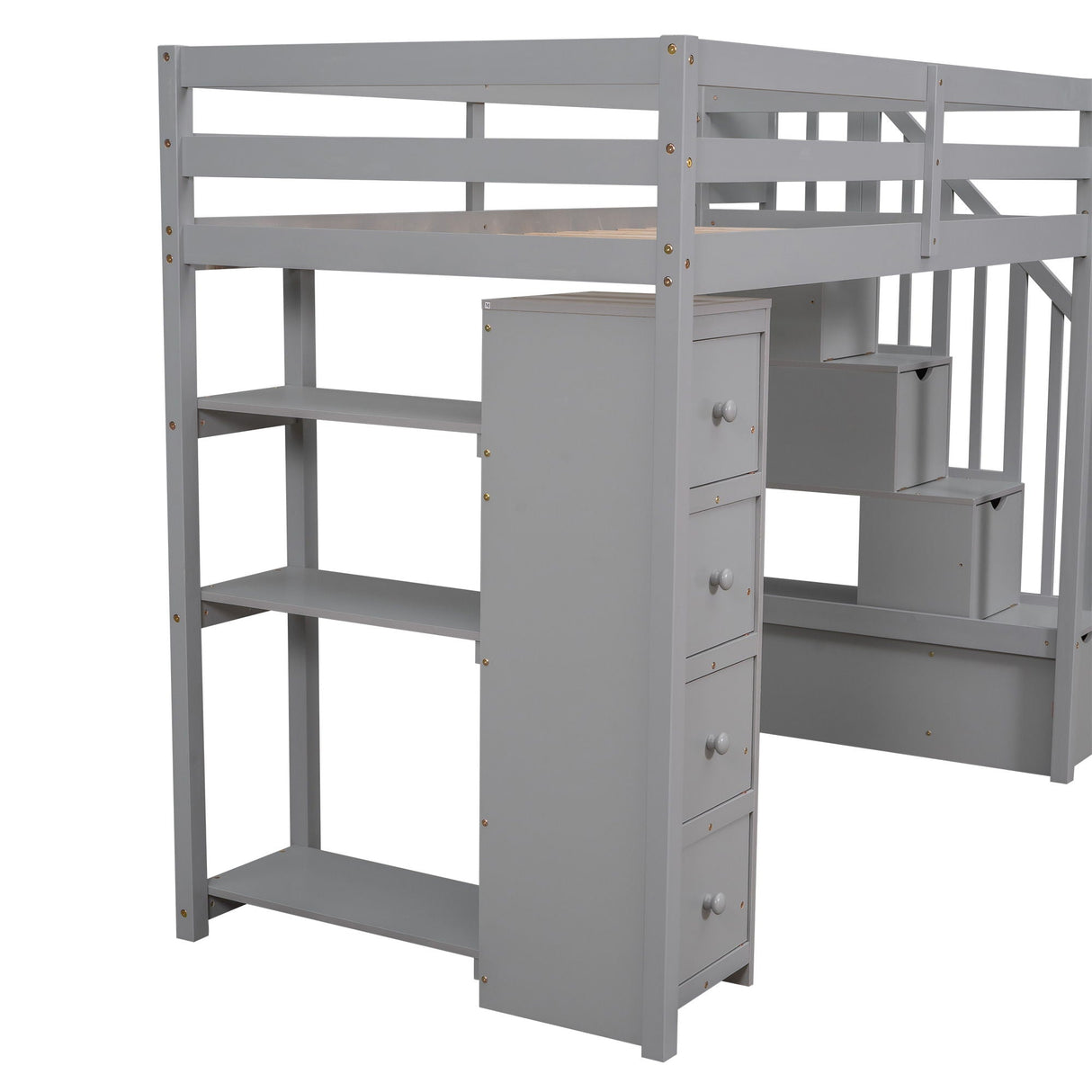Loft Bed With Storage Drawers And Stairs With Shelves