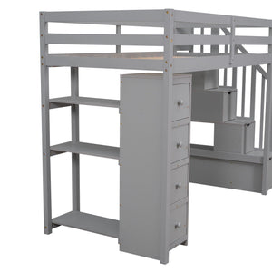 Loft Bed With Storage Drawers And Stairs With Shelves