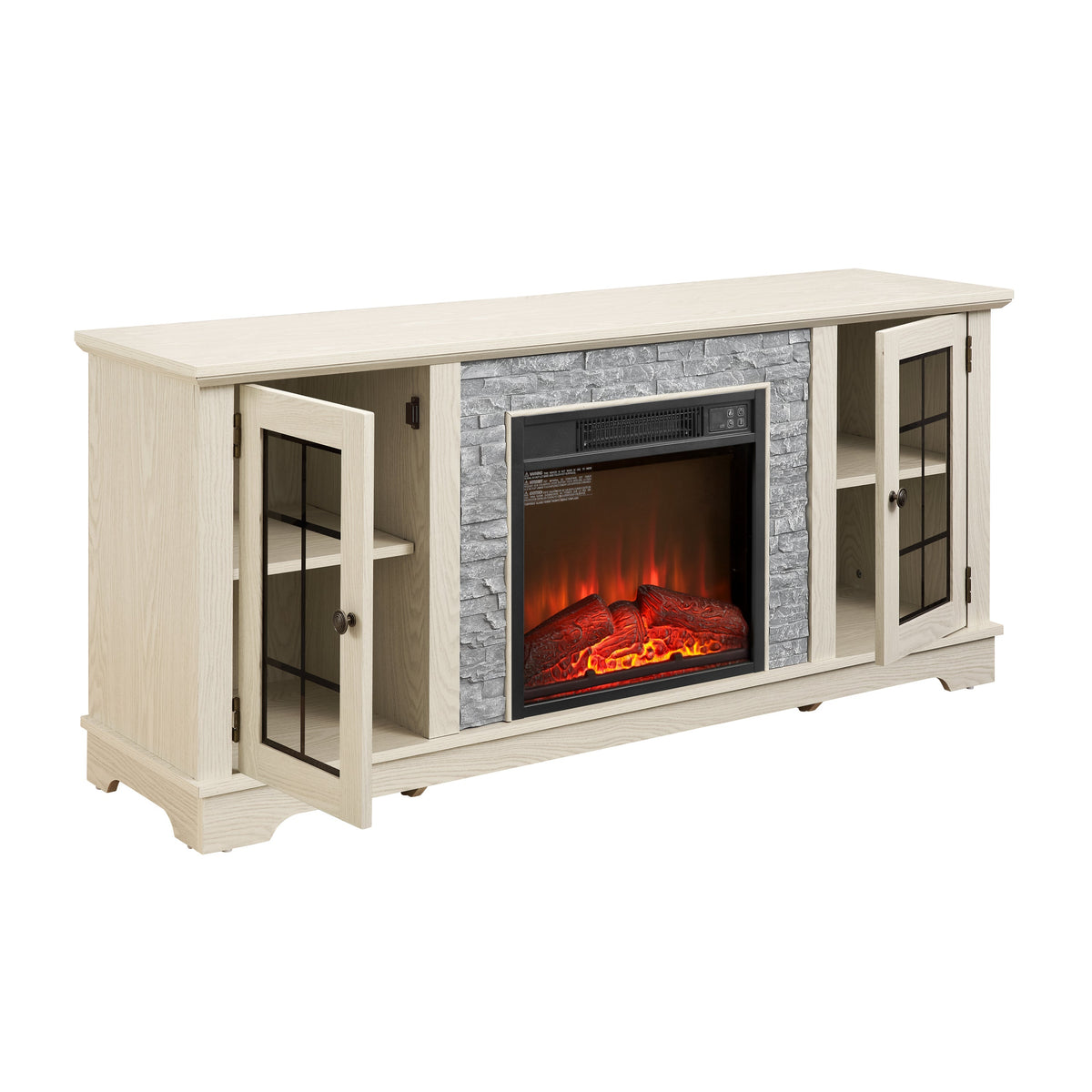 58" Modern TV Stand with Electric Fireplace and Storage