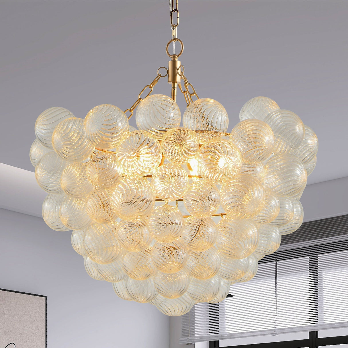23.6-Inch Gold Pendant Light Chandelier with Threaded Clear Glass Globe Shade