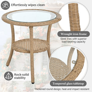 U_STYLE Outdoor Leisure Set with 2 Rattan Chairs & Glass Table