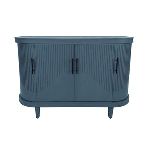 Curved Sideboard Wooden Console Table With 4 Doors And Adjustable Shelves For Living Room - Blue
