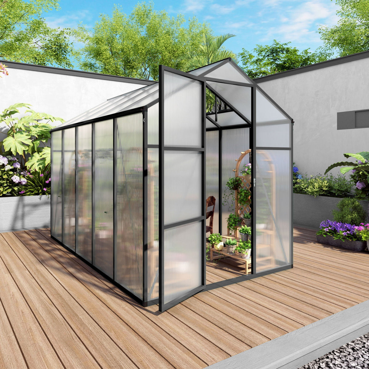 Windproof Greenhouse with Raised Base - Black