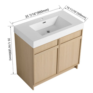 Light Brown Freestanding Bathroom Vanity with Resin Sink & Soft Close Cabinet Doors