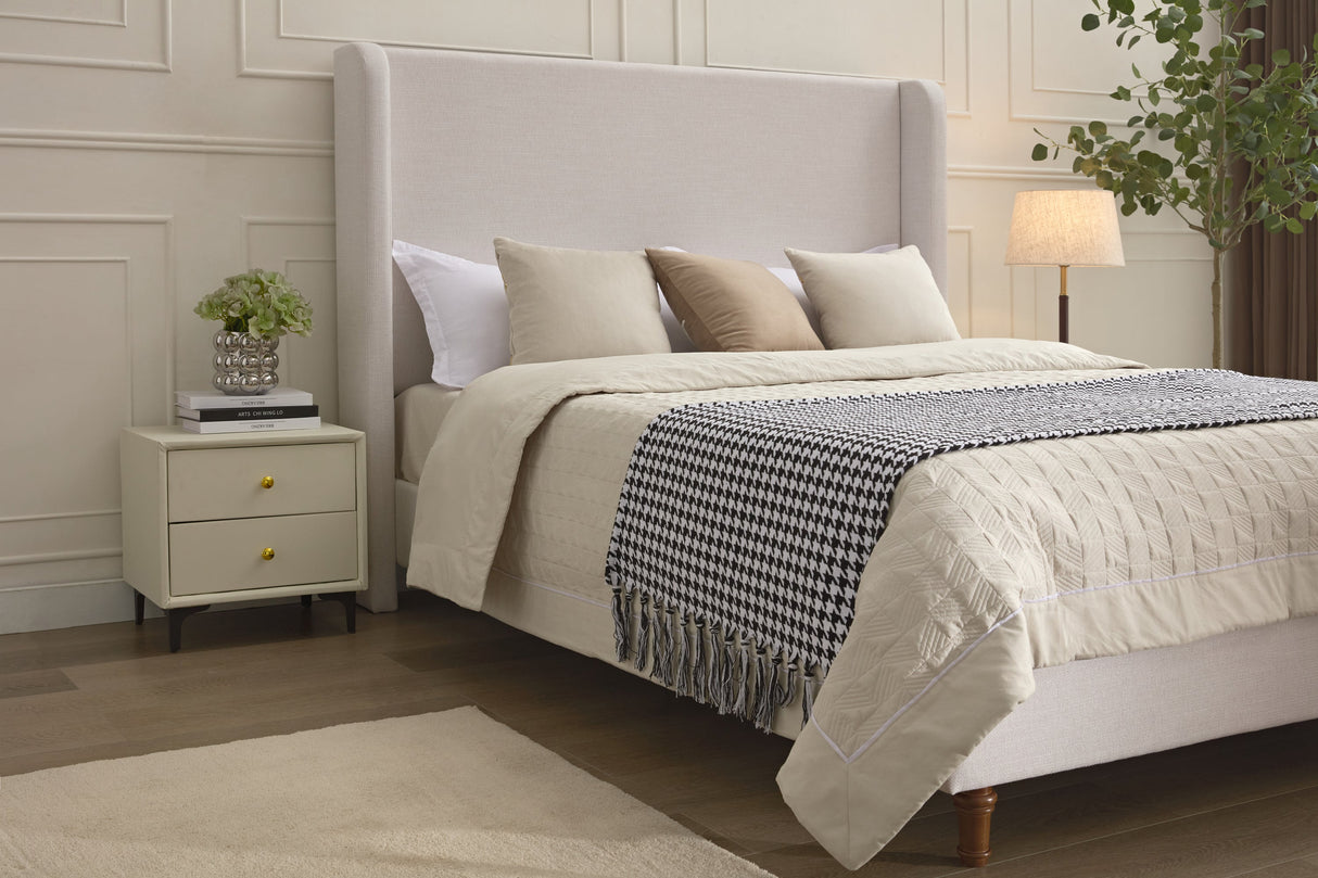 Harper upholstered bed, 54" headboard, textured ivory canvas