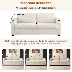 Sleeper Sofa Loveseat Sofa With Full Size Mattress, 2 USB Ports, 2 Cup Holders, 2 Side Pockets And Phone Holder