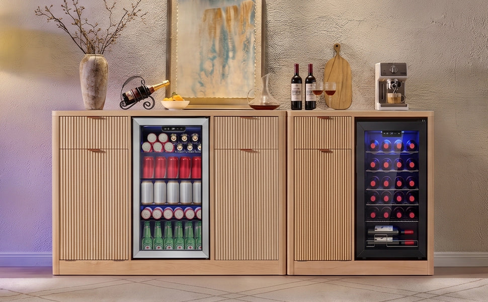 K&K 2-Piece Coffee Bar Cabinet with Fridge Space