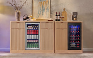 K&K 2-Piece Coffee Bar Cabinet with Fridge Space