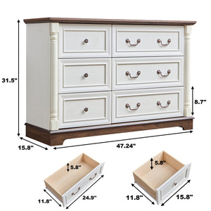 Farmhouse Style 6 Drawer Dresser Chest with Base Wooden Rustic Chest