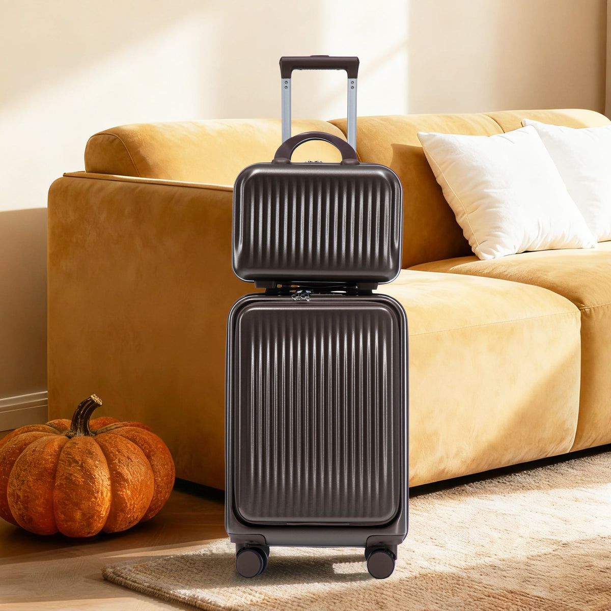 ABS Spinner Wheel Luggage Set with Cosmetic Case - Brown