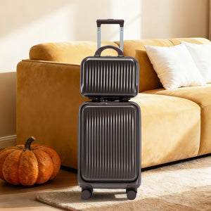 ABS Spinner Wheel Luggage Set with Cosmetic Case - Brown