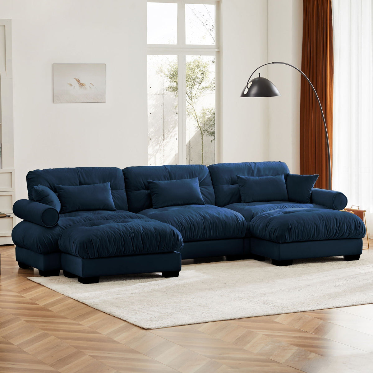 Oversized Modular Sectional Sofa with Movable Ottoman - Fabric, Multiple Colors
