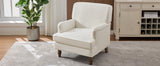 Vintage Upholstered Linen Fabric Armchair with Antique Solid Wood Legs