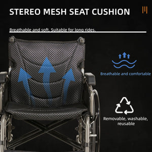 Lightweight Foldable Nursing Wheelchair For Adults Double X Force Support, 300Lbs Capacity, Breathable Cushion & Anti Backflip Design With Tires, Adjustable Seat Belt, Quick Release Wheels - Gray