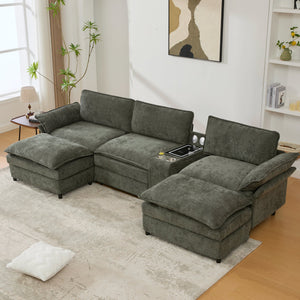 U Shaped Modular Sectional Sofa with Storage Console & Bluetooth Speakers