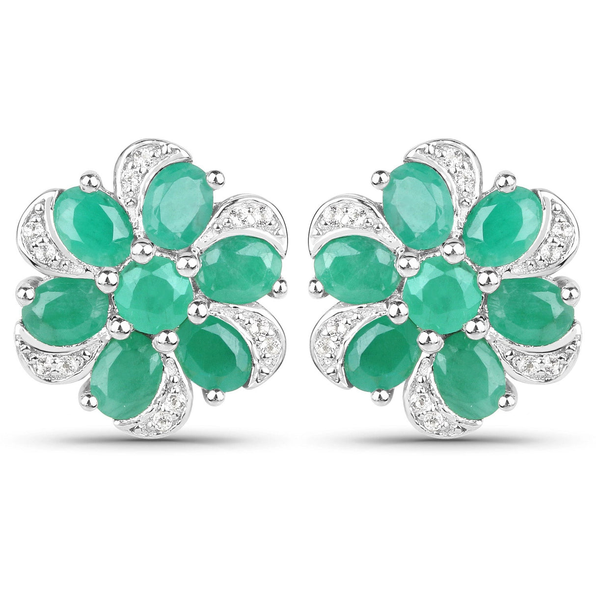 7.84 Carat Genuine Emerald and White Topaz .925 Sterling Silver 3 Piece Jewelry Set (Ring, Earrings, and Pendant w/ Chain)