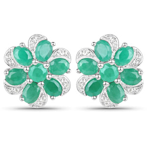 7.84 Carat Genuine Emerald and White Topaz .925 Sterling Silver 3 Piece Jewelry Set (Ring, Earrings, and Pendant w/ Chain)