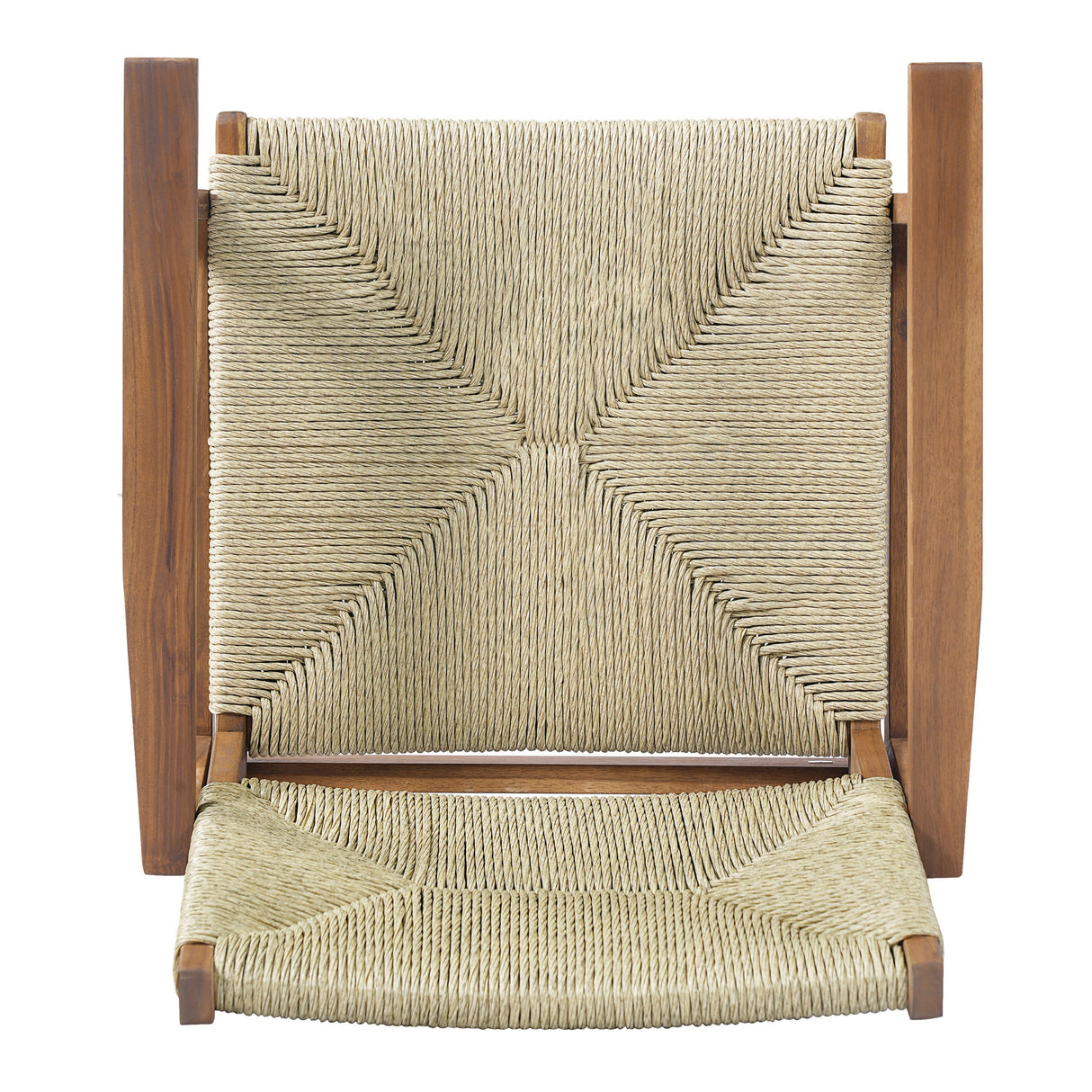 5-Piece Outdoor Dining Set: Teak Finish Round Acacia Wood Table & 4 Teak Finish Wicker Armchairs