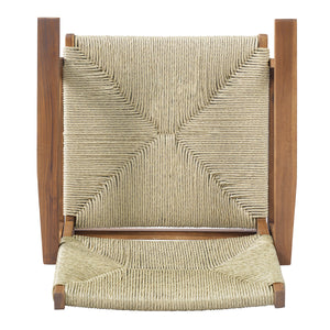 5-Piece Outdoor Dining Set: Teak Finish Round Acacia Wood Table & 4 Teak Finish Wicker Armchairs