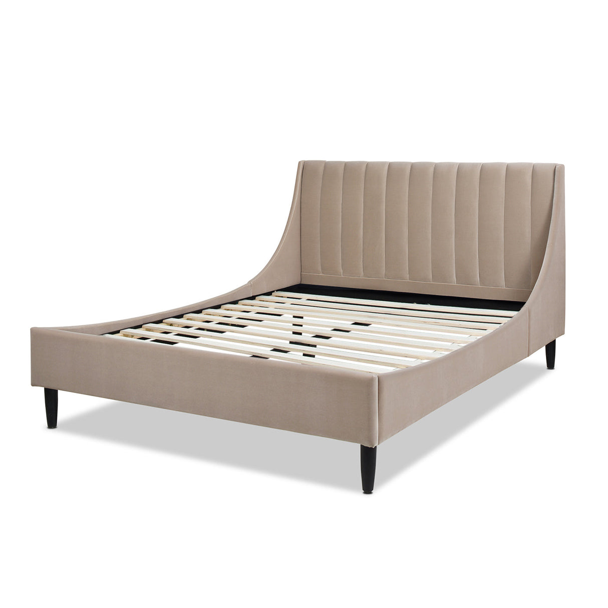 Aspen Vertical Tufted Modern Headboard Platform Bed Set, Queen, Mink Beige Performance Velvet