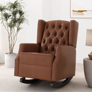 Moss Upholstered Rocking Recliner with Diamond Tufting and Wingback – Light Brown