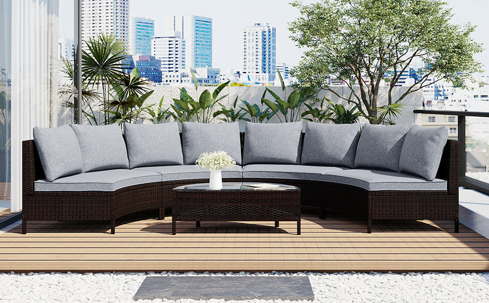 TOPMAX 5-Piece Gray PE Rattan Outdoor Patio Sofa Set